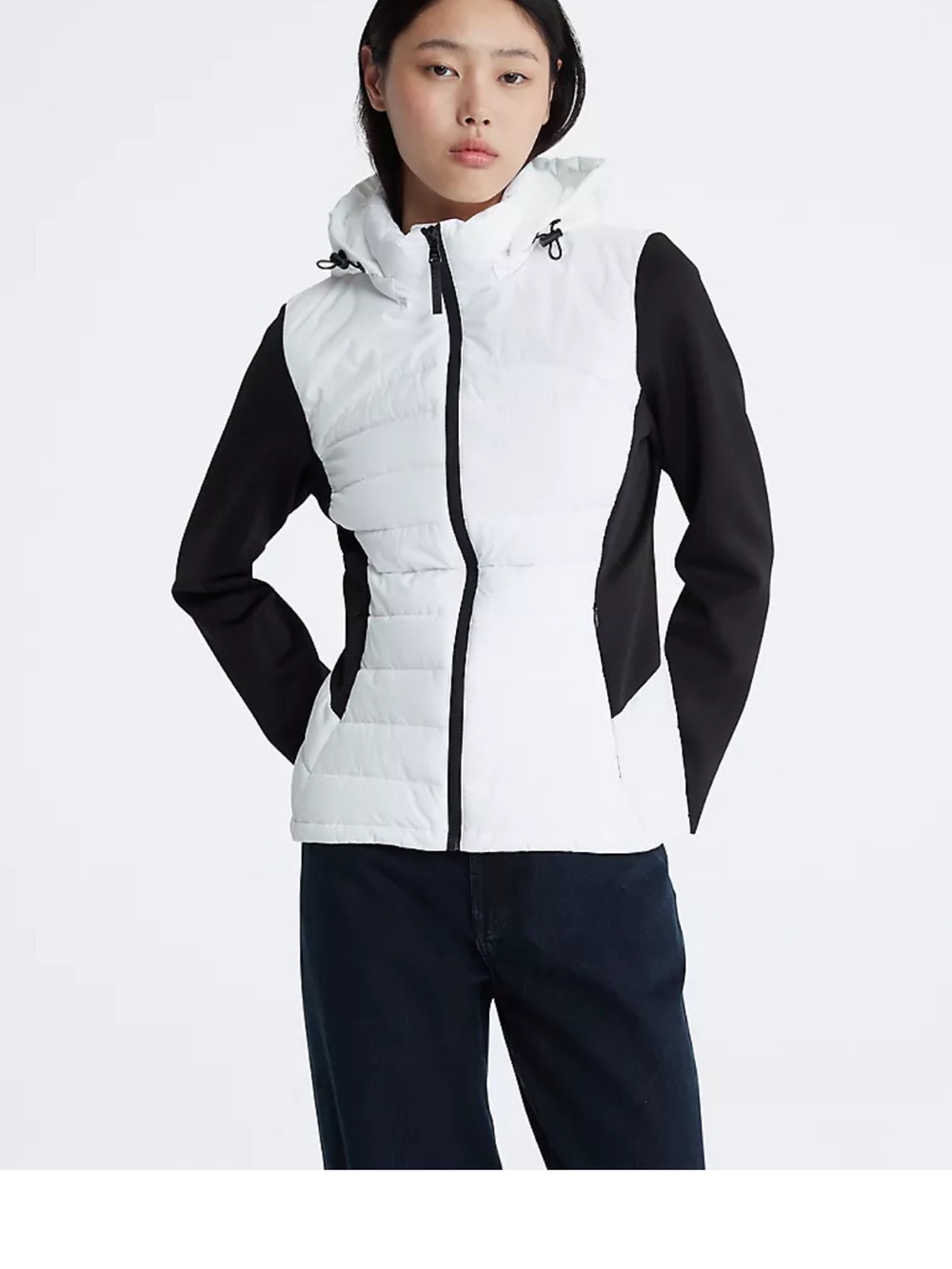 Calvin Klein White and Black Hooded Two-Tone Puffer Jacket